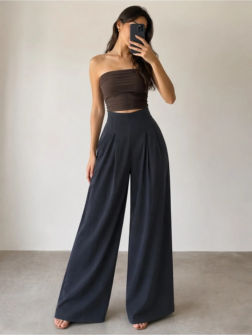 High-Rise Wide Leg Trousers in Black - Picture 1 of 9